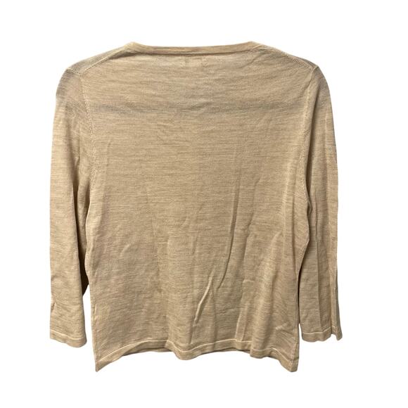 Garnet Hill Button Front Merino Wool Floral Embroidered Cardigan Beige Medium - Picture 4 of 5